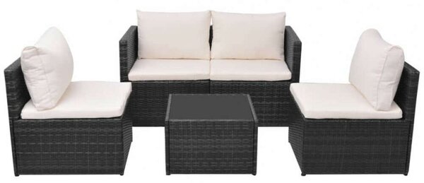VidaXL 5-részes fekete polyrattan kerti bútorszett párnákkal