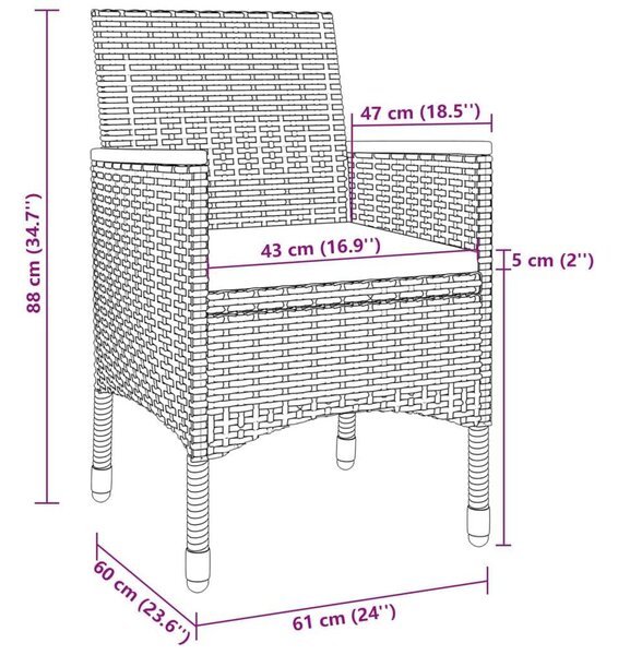 3 részes polyrattan és üveg kerti étkezőgarnitúra párnákkal