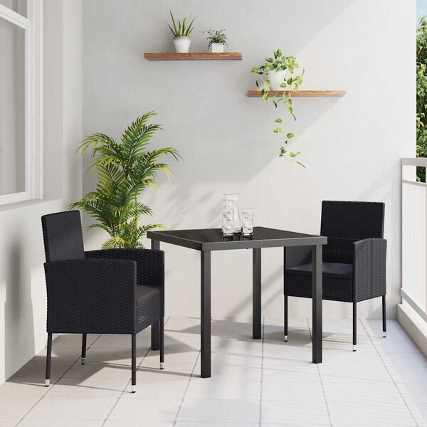 Kert étkező szett párnával 3 pcs Fekete polirattan