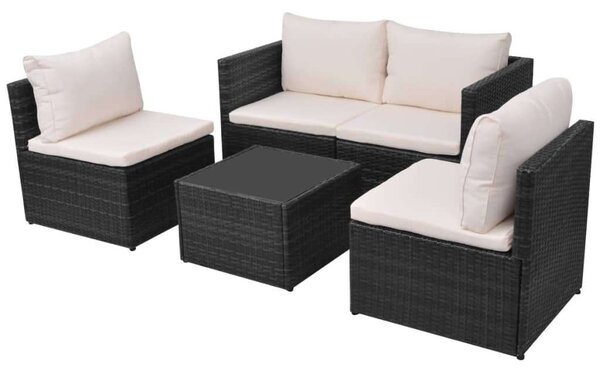 VidaXL 5-részes fekete polyrattan kerti bútorszett párnákkal