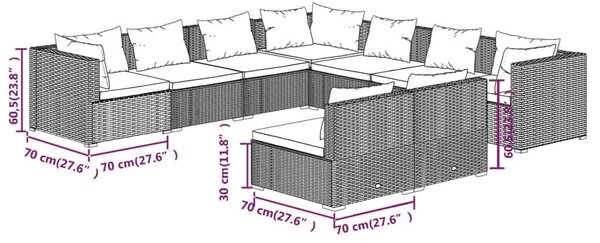 VidaXL 9 részes barna polyrattan kerti bútorszett párnákkal