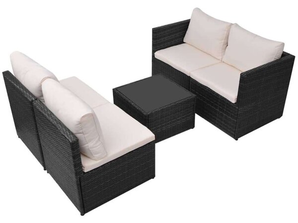 VidaXL 5-részes fekete polyrattan kerti bútorszett párnákkal