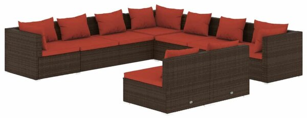 VidaXL 9 részes barna polyrattan kerti bútorszett párnákkal