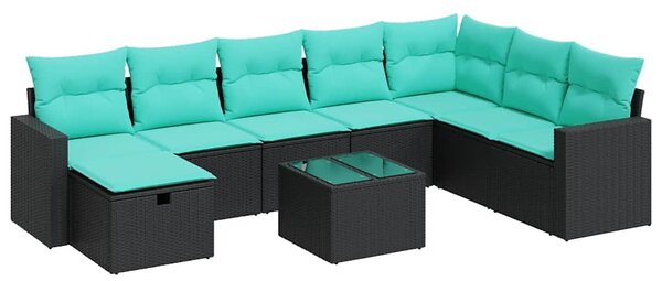 9 részes fekete polyrattan kerti ülőgarnitúra párnákkal