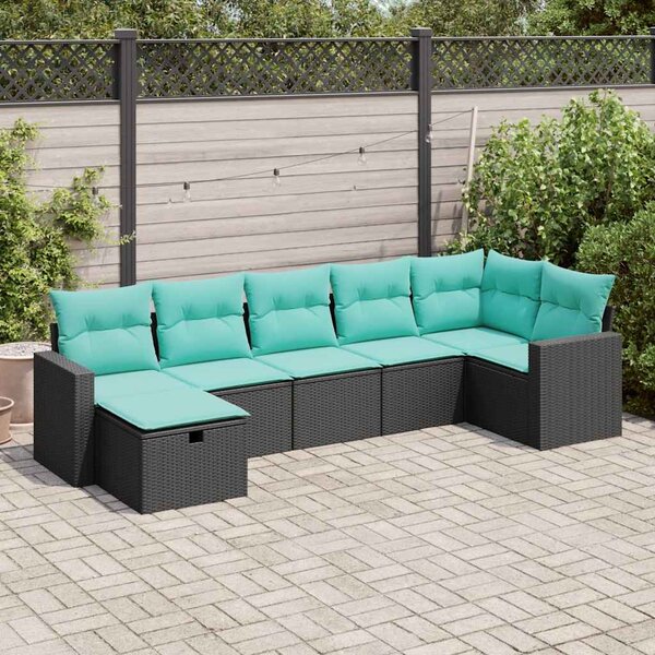 7 részes fekete polyrattan kerti ülőgarnitúra párnával