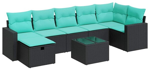 8 részes fekete polyrattan kerti ülőgarnitúra párnákkal