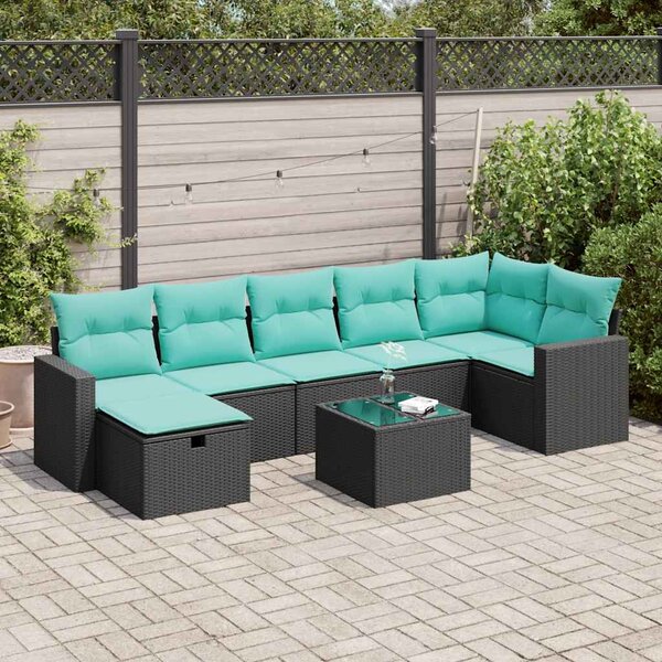 8 részes fekete polyrattan kerti ülőgarnitúra párnákkal