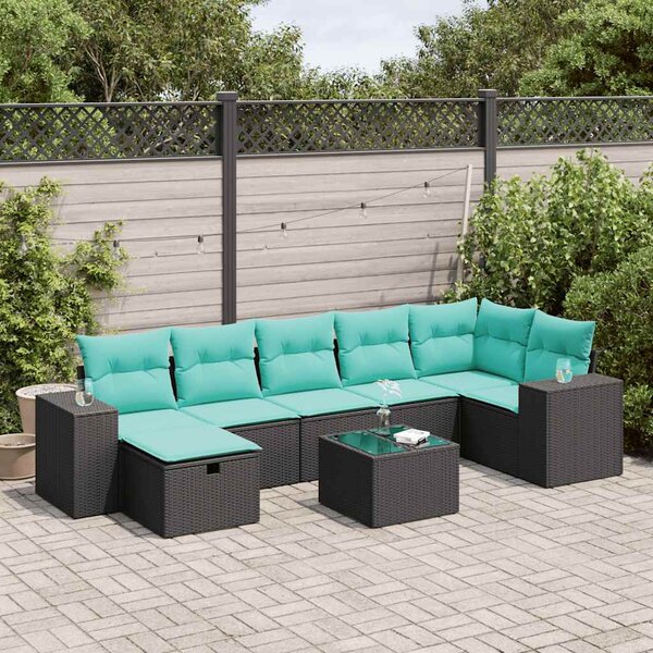 8 részes fekete polyrattan kerti ülőgarnitúra párnákkal