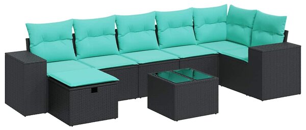 8 részes fekete polyrattan kerti ülőgarnitúra párnákkal