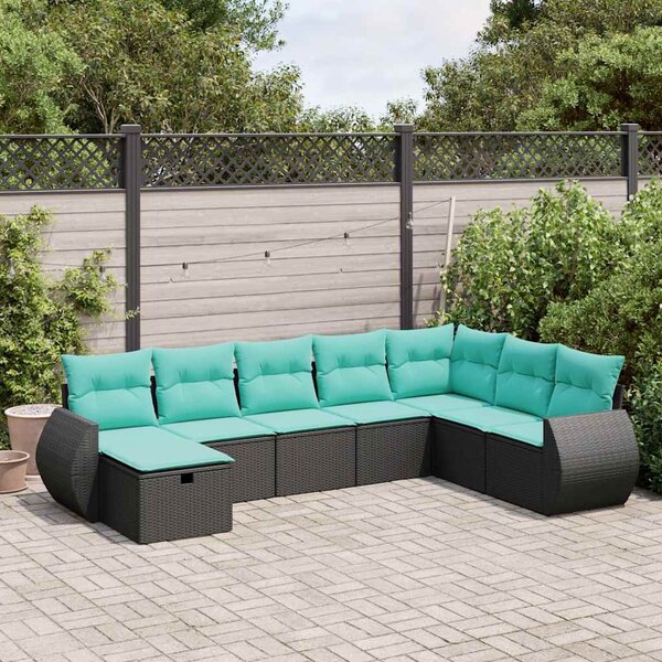 8 részes fekete polyrattan kerti ülőgarnitúra párnákkal
