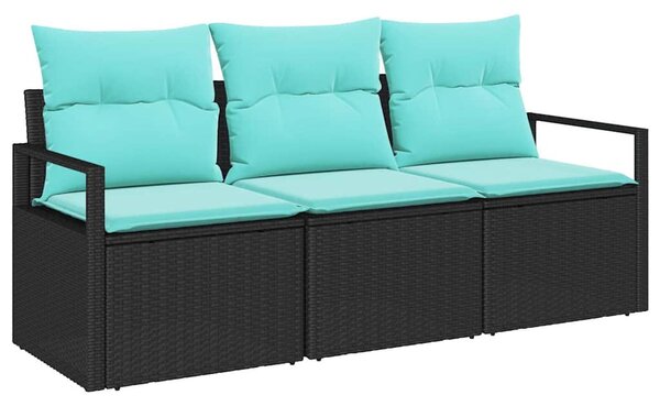 Kanapé Szett 3 pcs Fekete polirattan