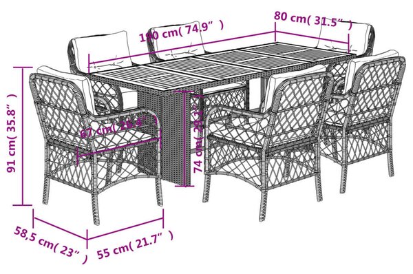 VidaXL Polyrattan Kerti Étkezőgarnitúra - 7 részes