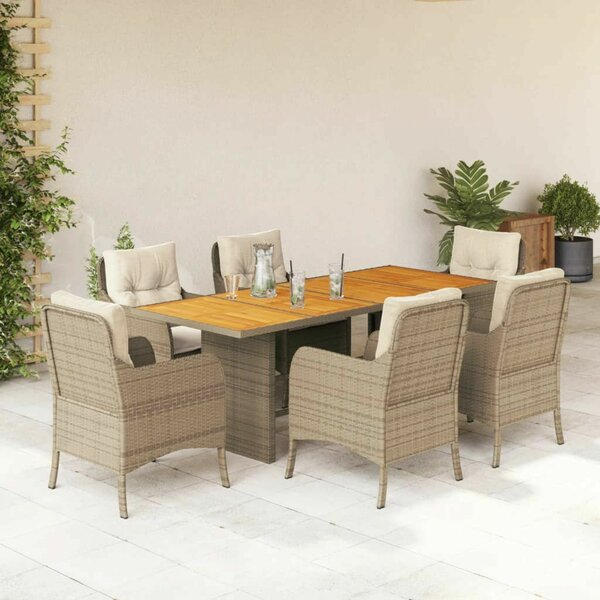 VidaXL Kerti Étkezőgarnitúra - 7 részes - Bézs Polyrattan