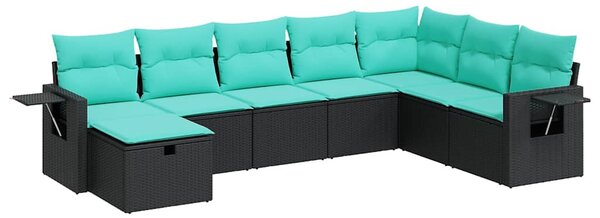 8 részes fekete polyrattan kerti ülőgarnitúra párnákkal