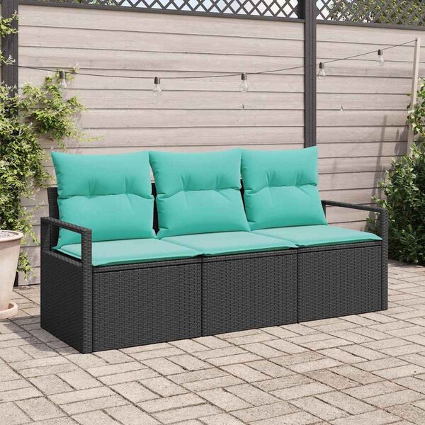Kanapé Szett 3 pcs Fekete polirattan