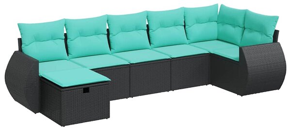 7 részes fekete polyrattan kerti ülőgarnitúra párnával