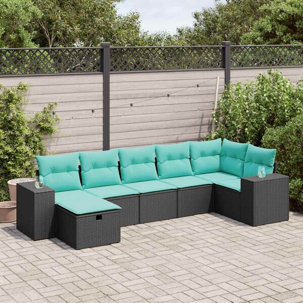 7 részes fekete polyrattan kerti ülőgarnitúra párnával