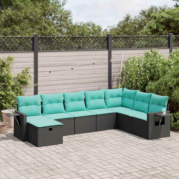 8 részes fekete polyrattan kerti ülőgarnitúra párnákkal