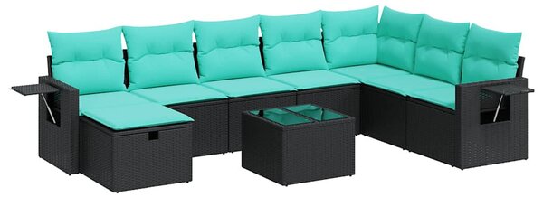 9 részes fekete polyrattan kerti ülőgarnitúra párnákkal