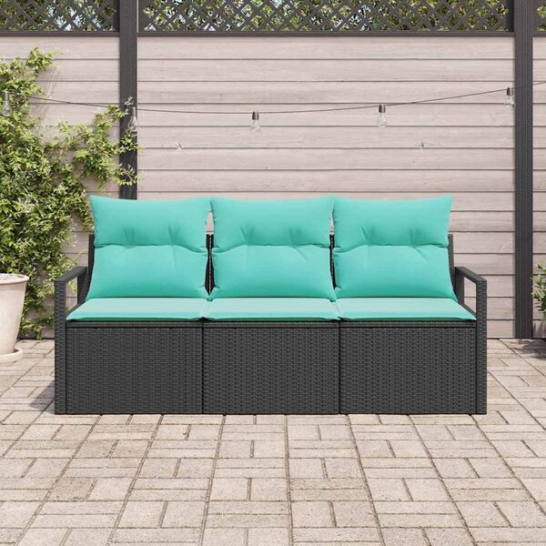 Kanapé Szett 3 pcs Fekete polirattan