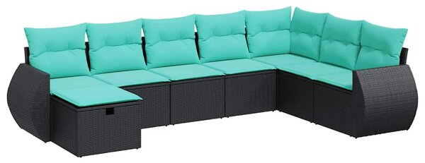 8 részes fekete polyrattan kerti ülőgarnitúra párnákkal