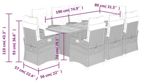 VidaXL Polyrattan Kerti Étkezőgarnitúra - 9 részes