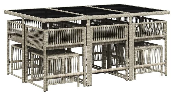 11 részes világosszürke polyrattan kerti ülőgarnitúra párnákkal