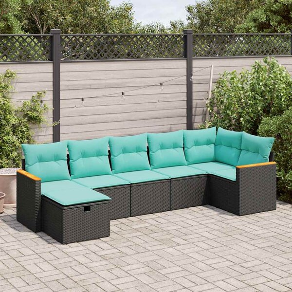 7 részes fekete polyrattan kerti ülőgarnitúra párnával