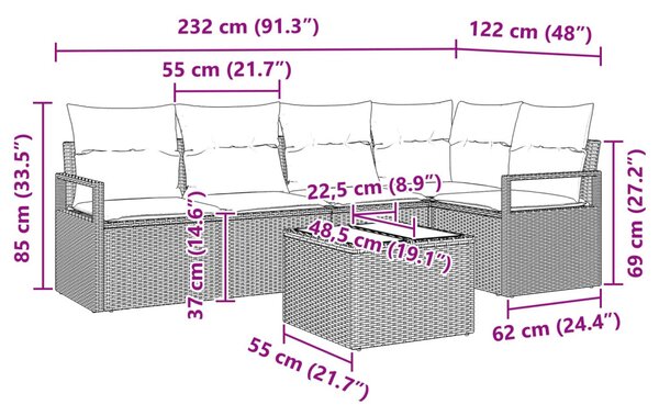 Kanapé Szett 6 pcs Szürke polirattan