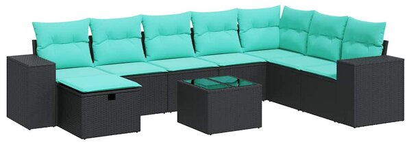 9 részes fekete polyrattan kerti ülőgarnitúra párnákkal