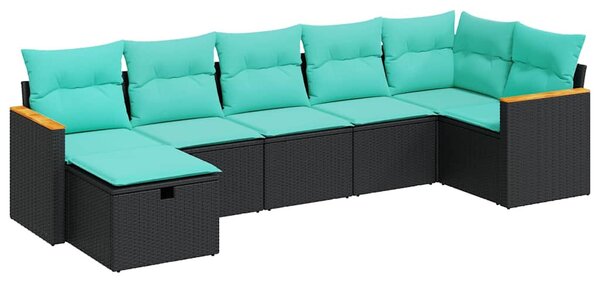 7 részes fekete polyrattan kerti ülőgarnitúra párnával
