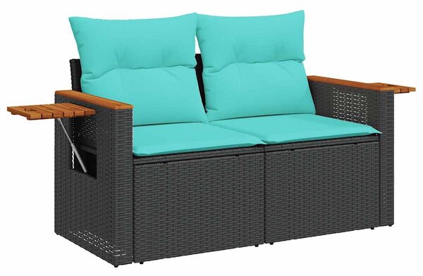 8 részes fekete polyrattan kerti ülőgarnitúra párnákkal