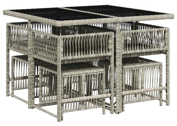 9részes világosszürke polyrattan kerti étkezőgarnitúra párnával
