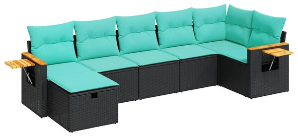 7 részes fekete polyrattan kerti ülőgarnitúra párnával