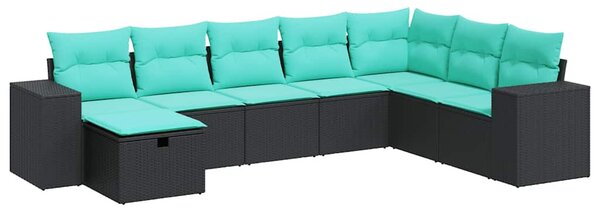 8 részes fekete polyrattan kerti ülőgarnitúra párnákkal