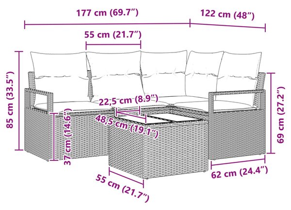 Kanapé Szett 5 db Szürke polirattan