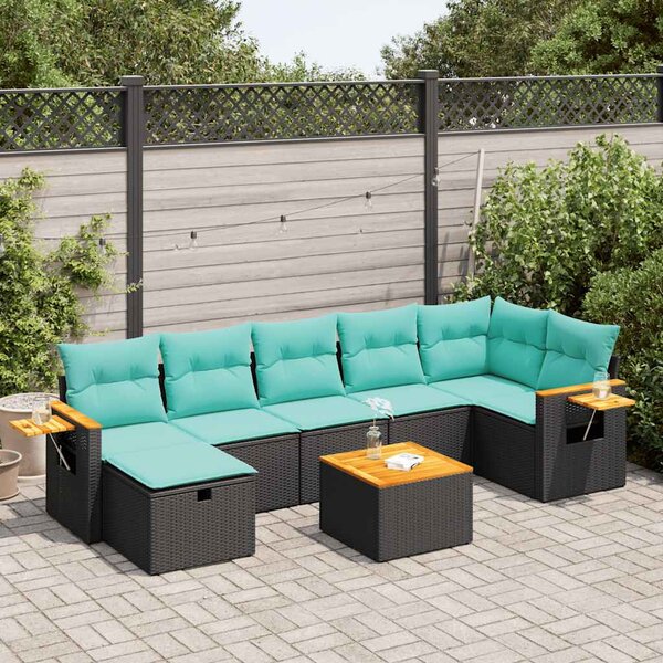 8 részes fekete polyrattan kerti ülőgarnitúra párnákkal