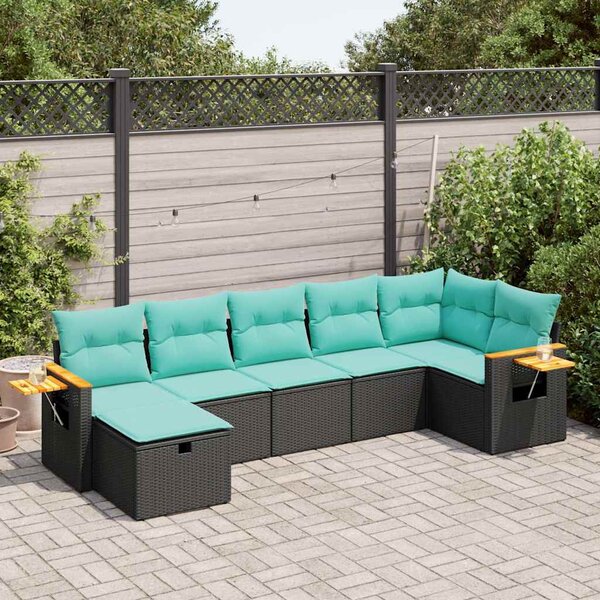 7 részes fekete polyrattan kerti ülőgarnitúra párnával