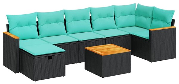8 részes fekete polyrattan kerti ülőgarnitúra párnákkal