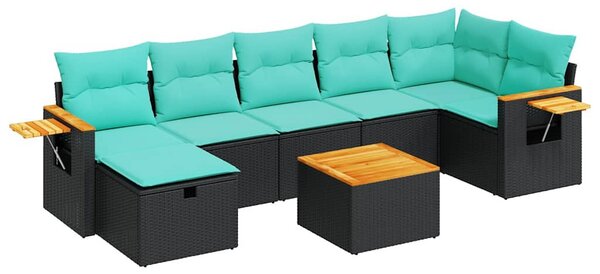 8 részes fekete polyrattan kerti ülőgarnitúra párnákkal