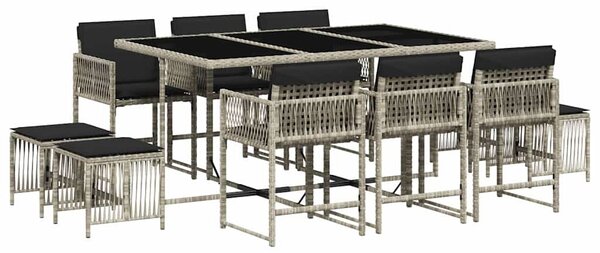 11 részes világosszürke polyrattan kerti ülőgarnitúra párnákkal