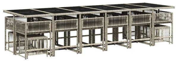 17 részes szürke polyrattan kerti étkezőgarnitúra párnákkal