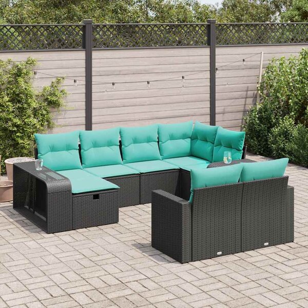 10 részes fekete polyrattan kerti ülőgarnitúra párnákkal