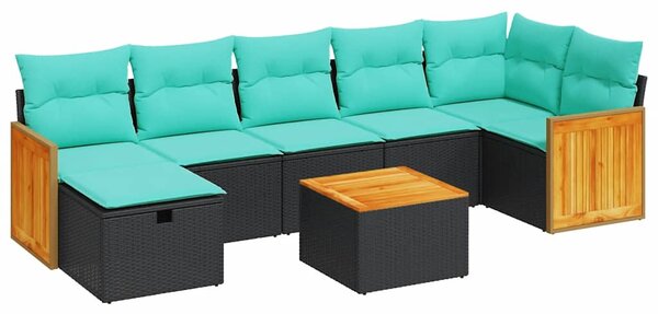 8 részes fekete polyrattan kerti ülőgarnitúra párnákkal
