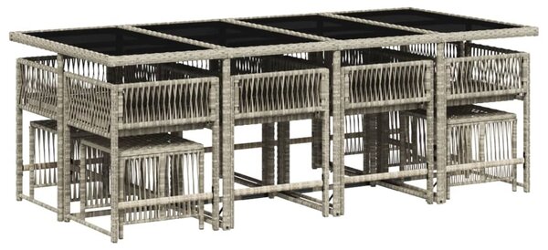 13 részes szürke polyrattan kerti étkezőgarnitúra párnákkal