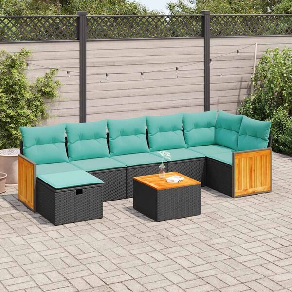 8 részes fekete polyrattan kerti ülőgarnitúra párnákkal