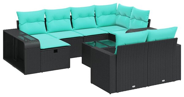 11 részes fekete polyrattan kerti ülőgarnitúra párnákkal