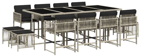 13 részes szürke polyrattan kerti étkezőgarnitúra párnákkal
