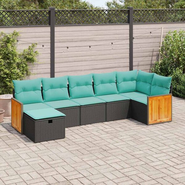 7 részes fekete polyrattan kerti ülőgarnitúra párnával