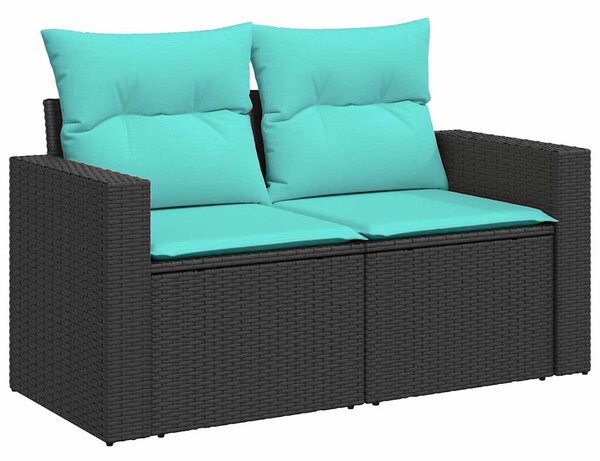 7 részes fekete polyrattan kerti ülőgarnitúra párnával
